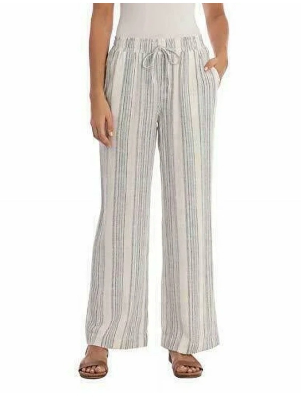 Briggs New York Striped Drawstring Wide-Leg Pants - White/Gray